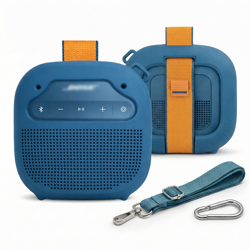 GETGEAR Protective Silicone case for Bose New SoundLink Micro Portable Bluetooth Speaker (2nd Gen) -Anti-Slip Silicone Cover with Stand Feet,Carabiner & Adjustable Neck Strap getgearcase