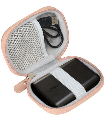 WGear Feature Designed Semi-Hard Case for Anker PowerCore 10000 Portable Charger Exter Batteries, mesh Pocket for Cable, Fastening Elastic Strap, Wrist Strap Rose Gold WGear