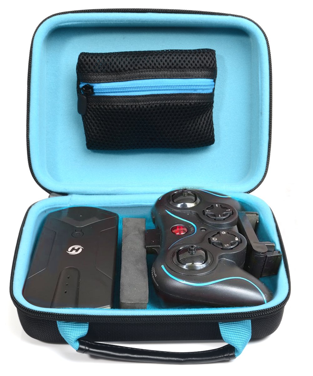 WGear Protective Case for Holy Stone HS160 Shadow FPV RC Drone kit, Smart strong divider protecting HS160 and Remote controler, zipper mesh pocket for cable, back up batteries and charger, black +blue WGear