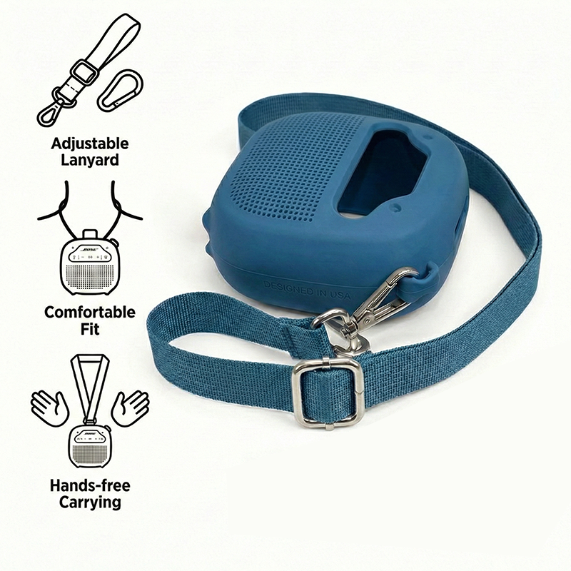 GETGEAR Protective Silicone case for Bose New SoundLink Micro Portable Bluetooth Speaker (2nd Gen) -Anti-Slip Silicone Cover with Stand Feet,Carabiner & Adjustable Neck Strap getgearcase