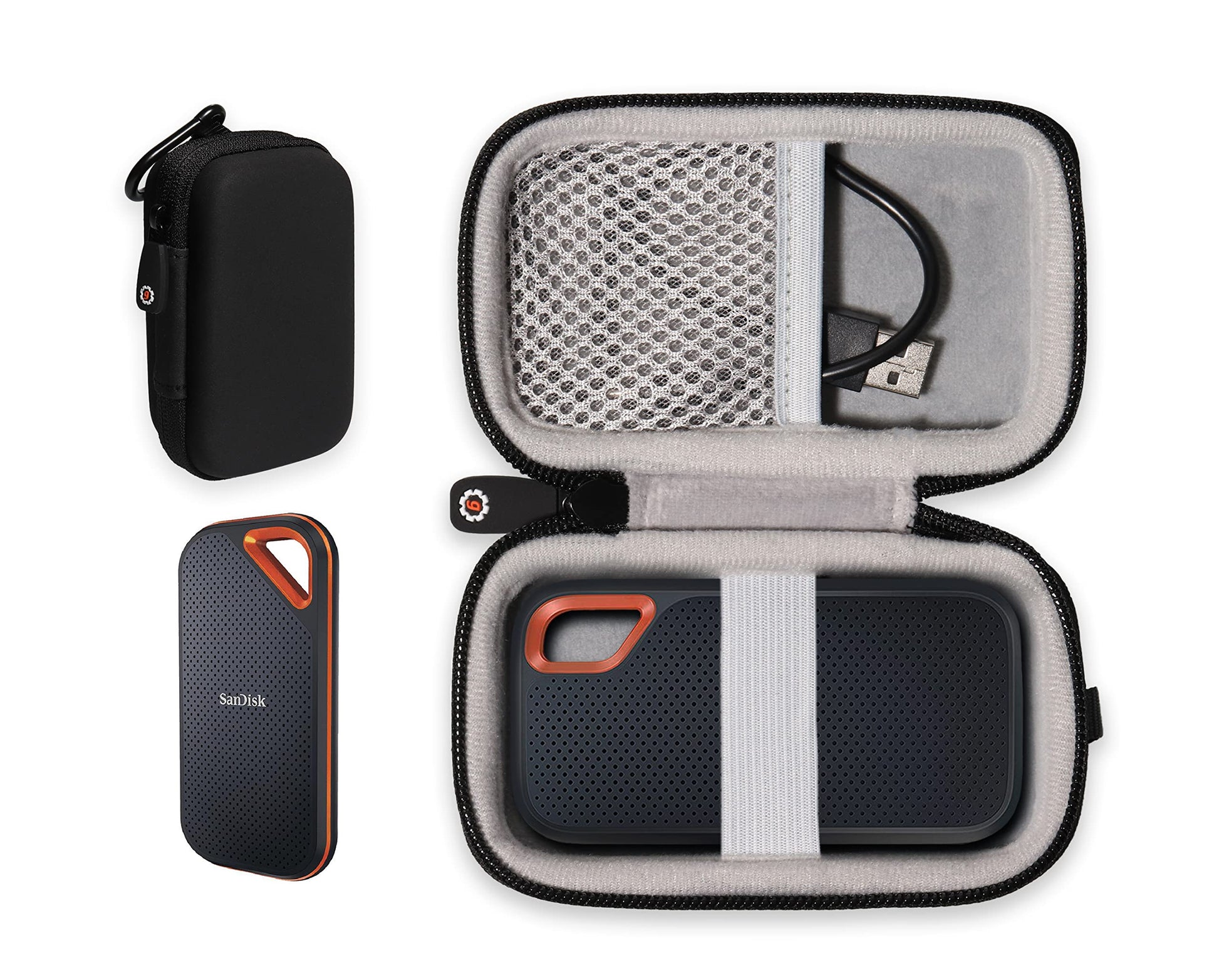 getgear case for SanDisk Extreme, Extreme Pro Portable SSD Compatible with 500GB, 1TB, 2TB, 4TB, Black with Orange Contrast Handy Travel case GETGEAR