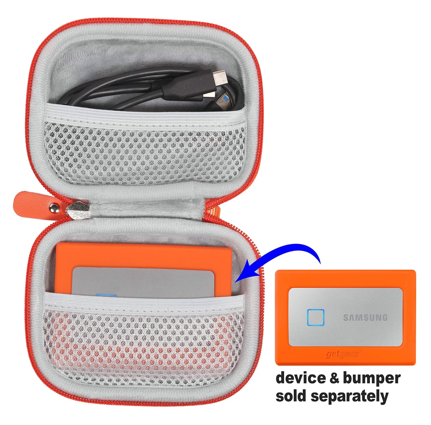 getgear Silicone Bumper for Samsung T7 Touch Portable SSD - 1TB, 2TB, 500GB, USB 3.2, Strong-Shock Absorbing, Slip-Resistant- Black GETGEAR