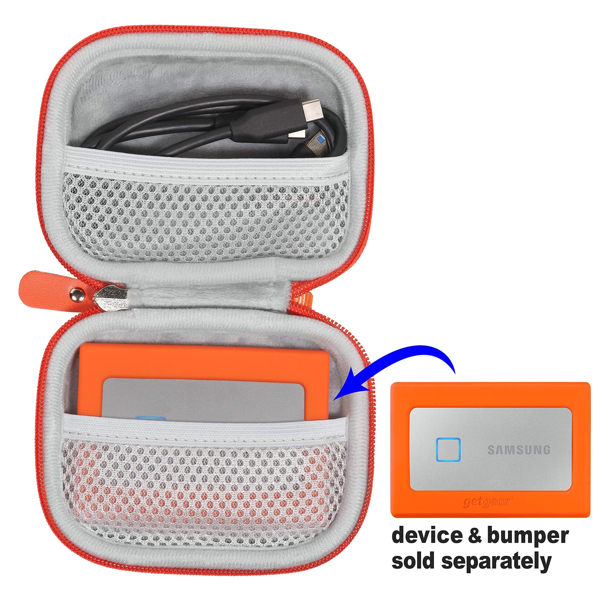 getgear Silicone Bumper for Samsung T7 Touch Portable SSD - 1TB, 2TB, 500GB, USB 3.2, Strong-Shock Absorbing, Slip-Resistant- Black GETGEAR