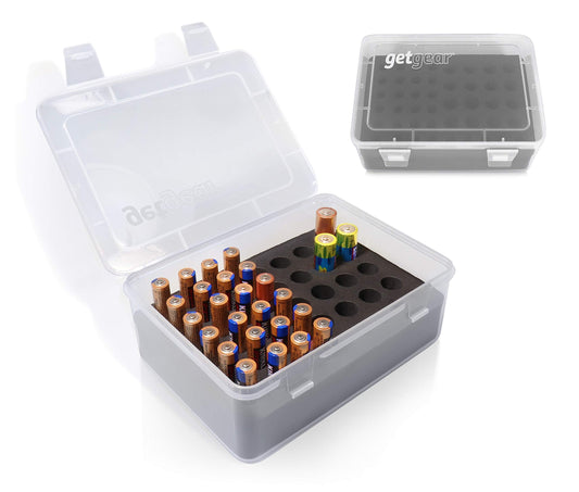 GETGEAR Battery Storage case for AA and AAA Home Alarm Batteries, Customized Inlay to Hold Battery Neat, Ideal case to Keep in Freeze, Moisture Free GETGEAR