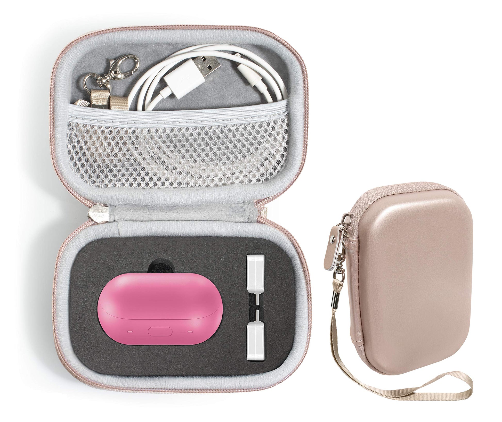 GETGEAR Carrying Case for Samsung Gear IconX (2018 Edition) Bluetooth Cord-Free Fitness Earbuds, All in one Carrying and Storage Solution, Customized Inlay for Charger Box and USB Core, Rose Gold GETGEAR