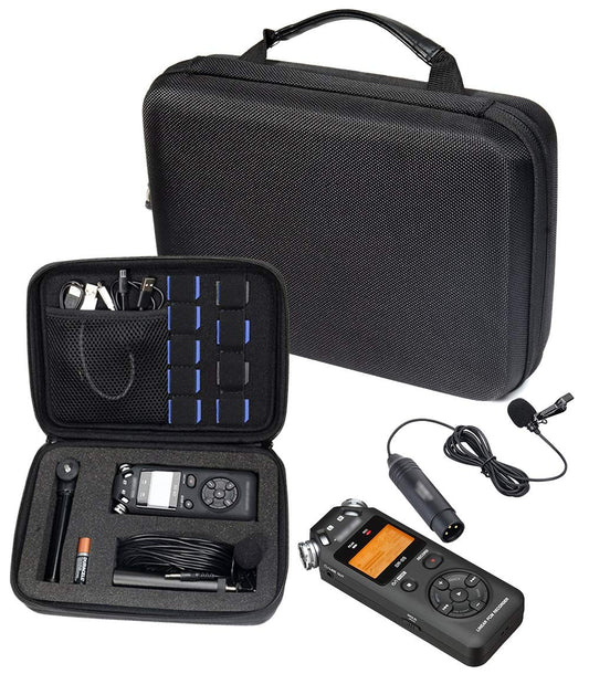 Professional Portable Recorder Case with DIY Foam Inlay for DR-05, DR-40, DR-22L, DR-100MKll, DR-1, Mini Tripod, Adapter, Mic Pop Windscreen, Smart Accessory Padding Solution for SD Cards, cabl WGear