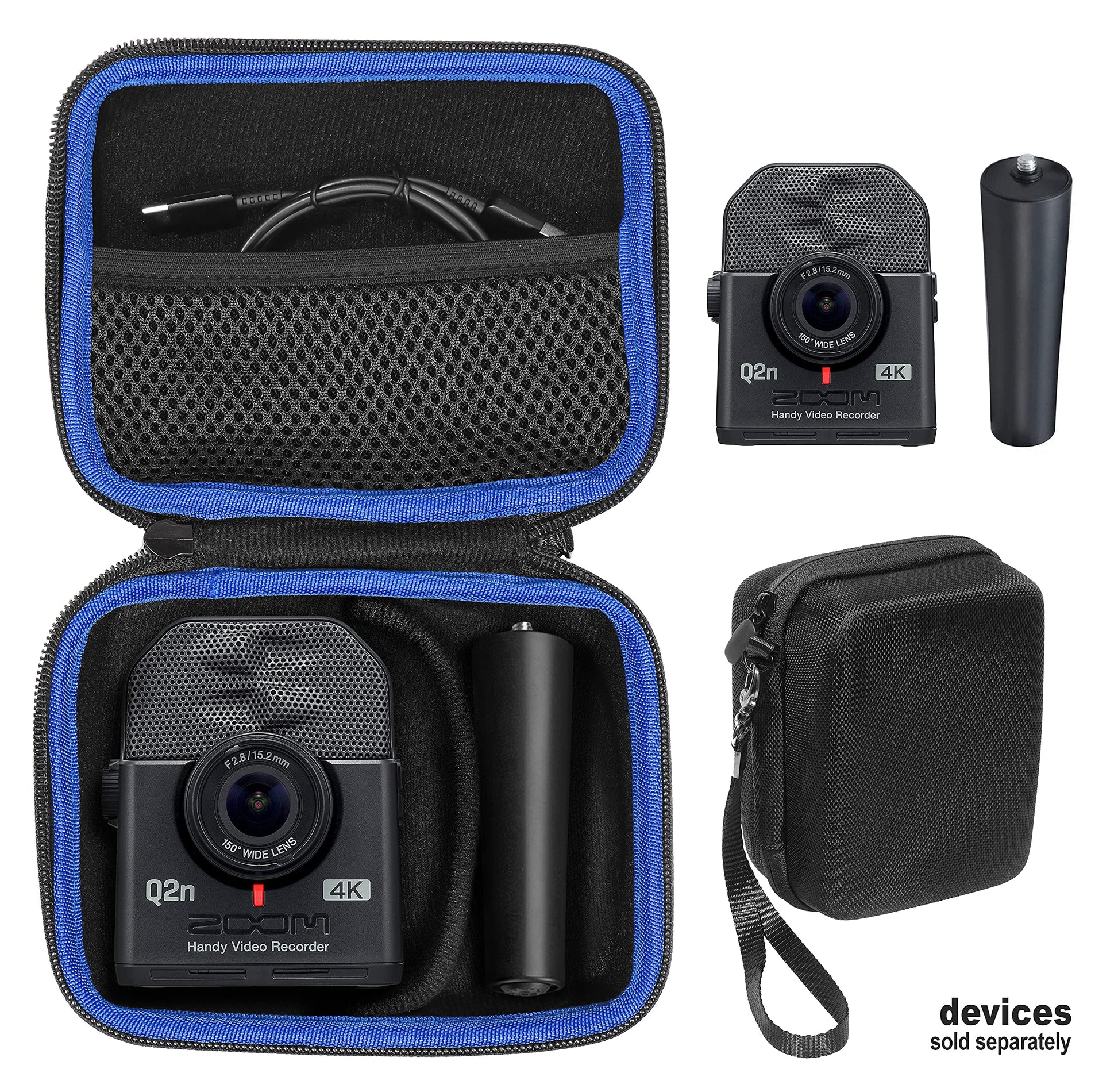 getgear Case for Zoom Q2n-4K Handy Video Recorder and Zoom MA-2 Tripod, Organizer for Q2n-4k/H2n Recorder, Tripod, Cord, Flash Memory Card and SSD, Also fit for mini Trail Game Camera GETGEAR
