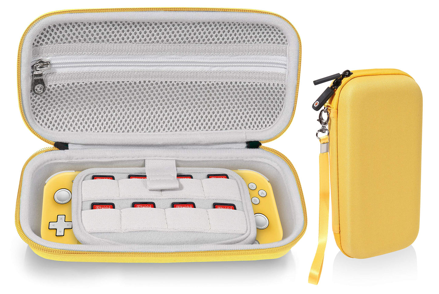 GETGEAR Case for Nintendo Switch Lite, divide panel for extra Screen protection, Switch Game card holders, mesh accessory pocket (Yellow) GETGEAR