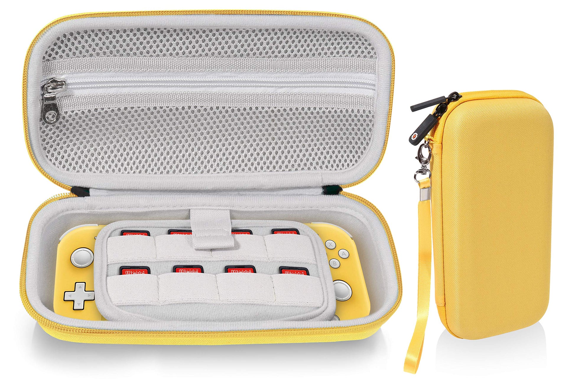 GETGEAR Case for Nintendo Switch Lite, divide panel for extra Screen protection, Switch Game card holders, mesh accessory pocket (Yellow) GETGEAR