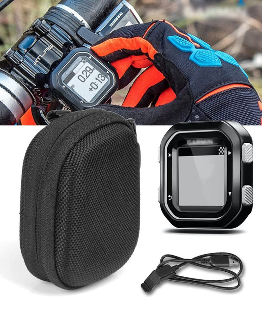 WGear Feature Designed Compact Hard Case for Garmin Edge 20 Cycling GP, 25 Cycling GPS, 25 Cadence Bundle, with Mehs Pockets for Device and Accessories Ballistic Black WGear