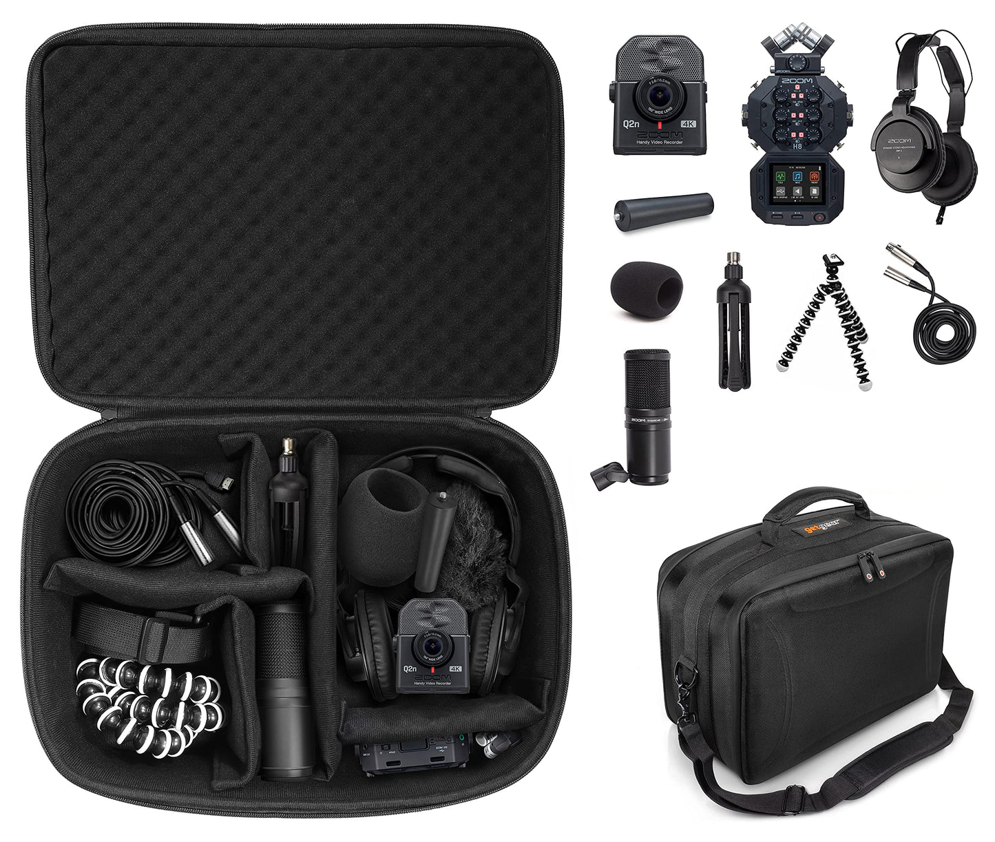 getgear All in one case for Zoom Portable Handy Recorder Compatible with Zoom H8, Q2n-4K, H6, H5, H4 and Headphones, Microphones, Stands, Charger, Cords and Tablet/Laptop GETGEAR