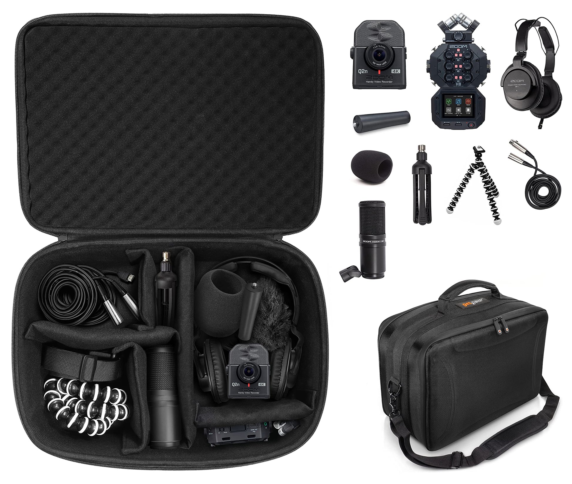 getgear All in one case for Zoom Portable Handy Recorder Compatible with Zoom H8, Q2n-4K, H6, H5, H4 and Headphones, Microphones, Stands, Charger, Cords and Tablet/Laptop GETGEAR