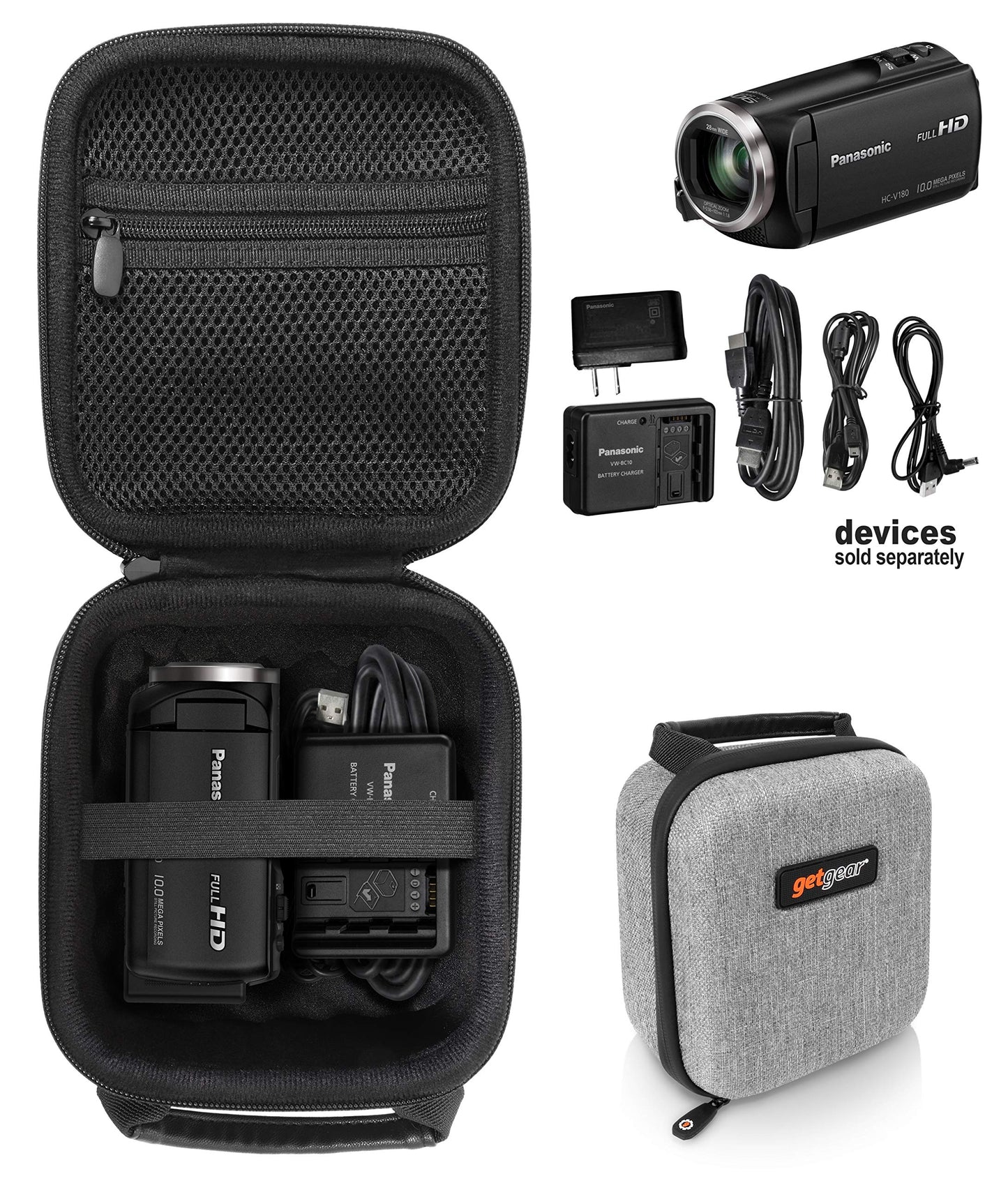 getgear Video Camera Camcorder Case for Panasonic Full HD Video Camera Camcorder HC-V180K, HC-V770; Canon VIXIA HF R800; Sony HDRCX405, CX440, CX240; LINNSE, kicteck, kimire, Heegomn, SEREER, ORDRO GETGEAR