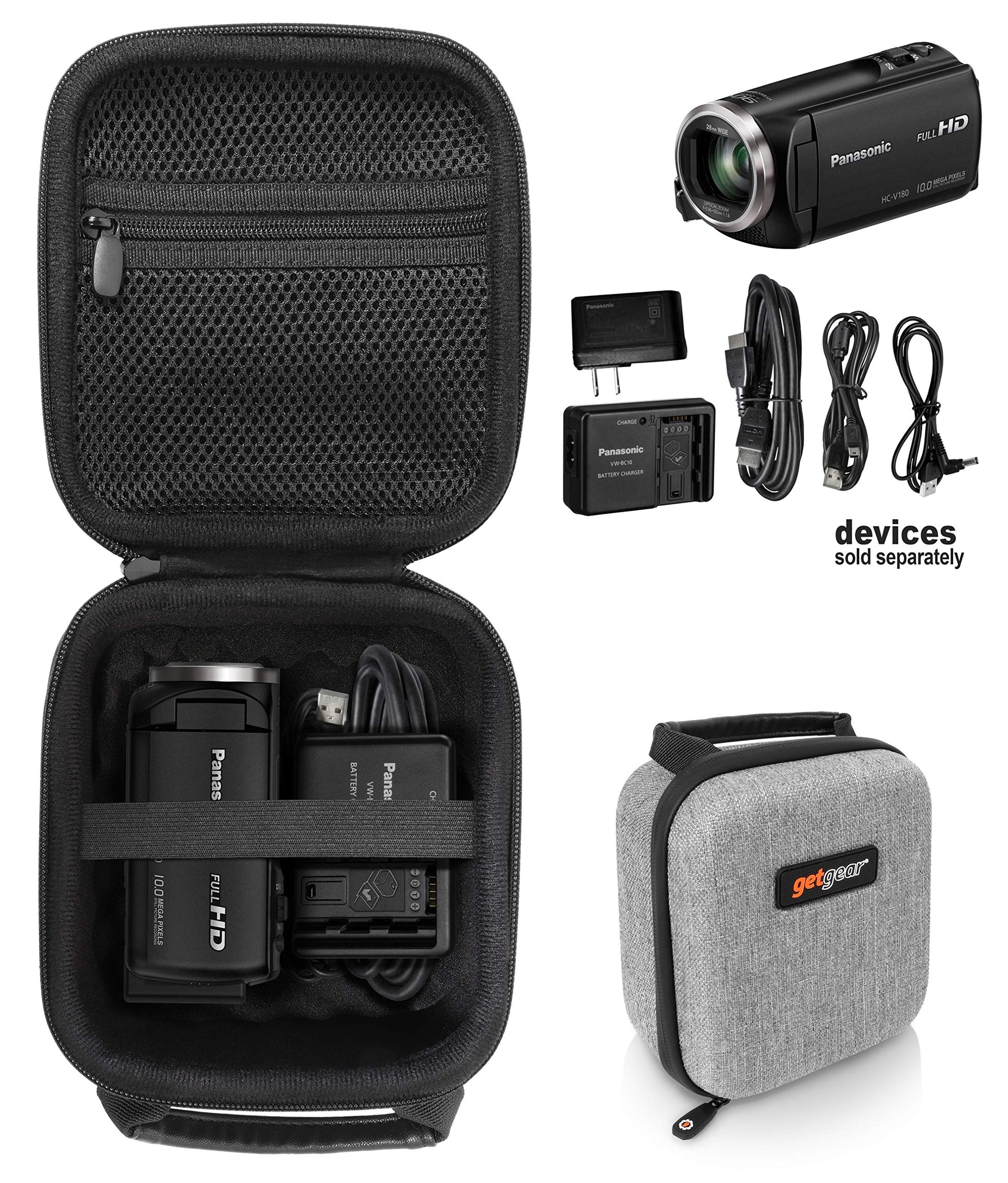getgear Video Camera Camcorder Case for Panasonic Full HD Video Camera Camcorder HC-V180K, HC-V770; Canon VIXIA HF R800; Sony HDRCX405, CX440, CX240; LINNSE, kicteck, kimire, Heegomn, SEREER, ORDRO GETGEAR