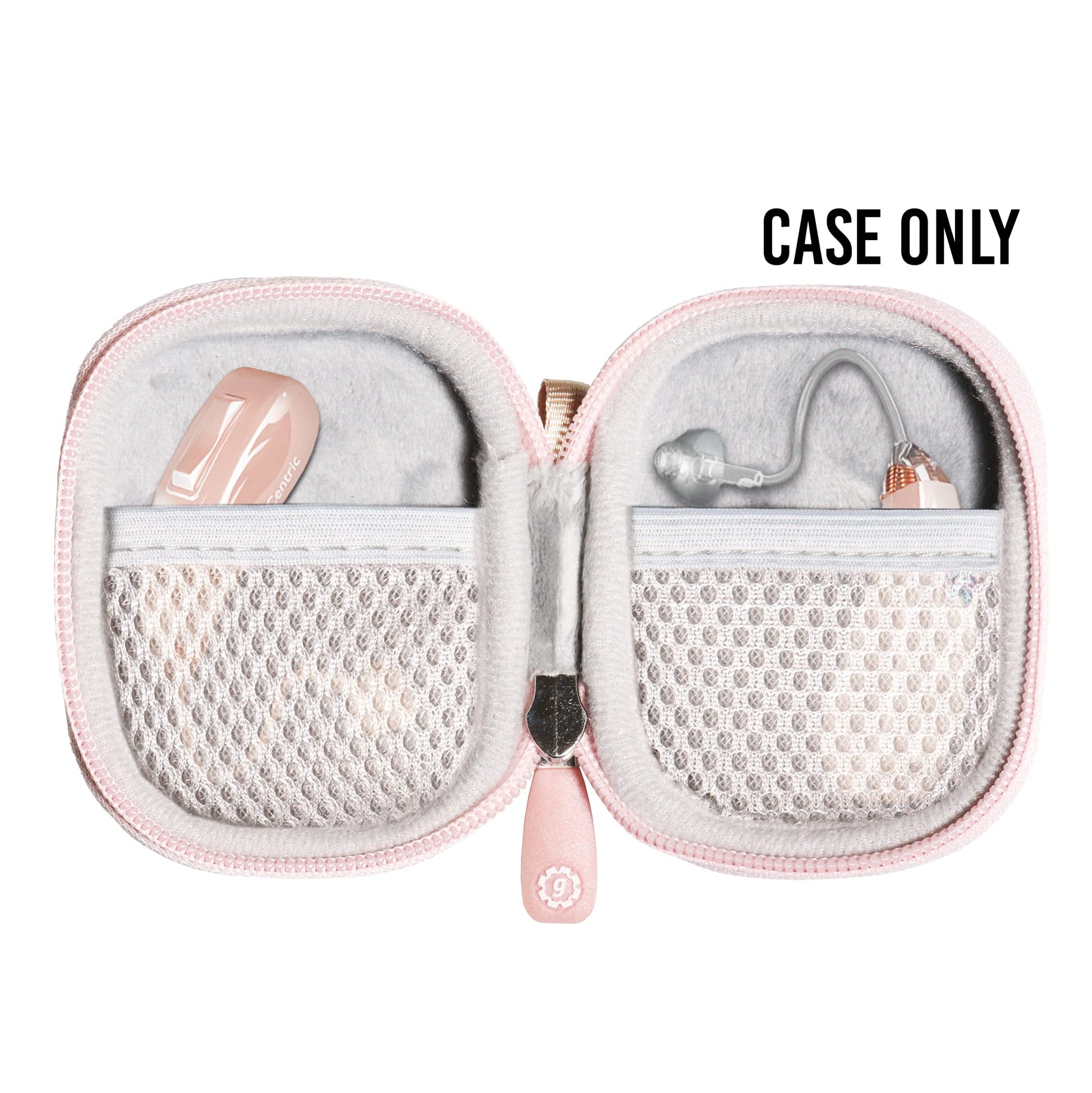 Designed Protective Case for Hearing Aid, Hearing Amplifier, Personal Sound Amplifier, Hearing Device, Listening Device, Strong Mini Case with Mesh pocket(Rose gold) GETGEAR