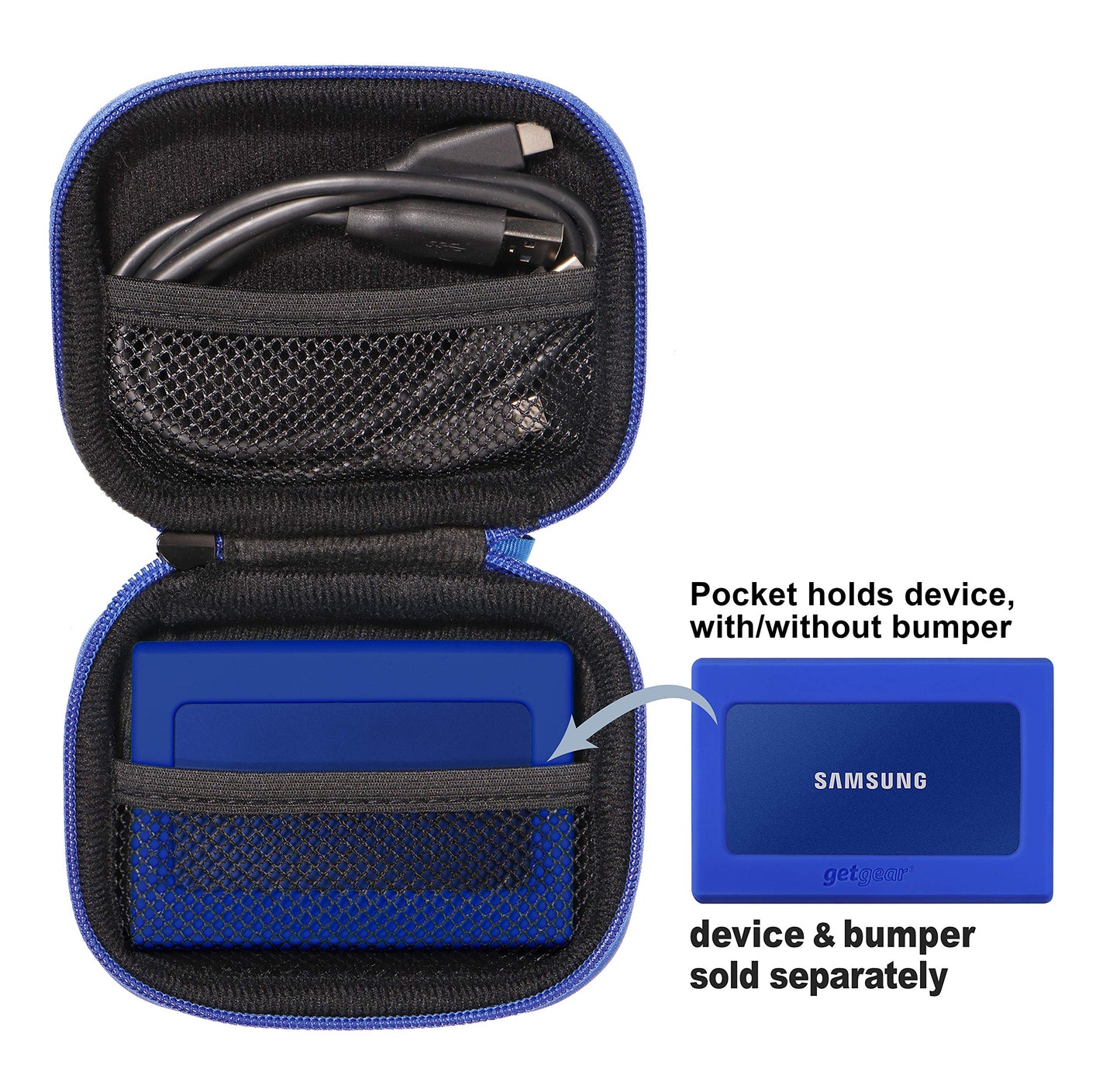 getgear Silicone Bumper for Samsung T7 Touch Portable SSD - 1TB, 2TB, 500GB, USB 3.2, Strong-Shock Absorbing, Slip-Resistant- Black GETGEAR