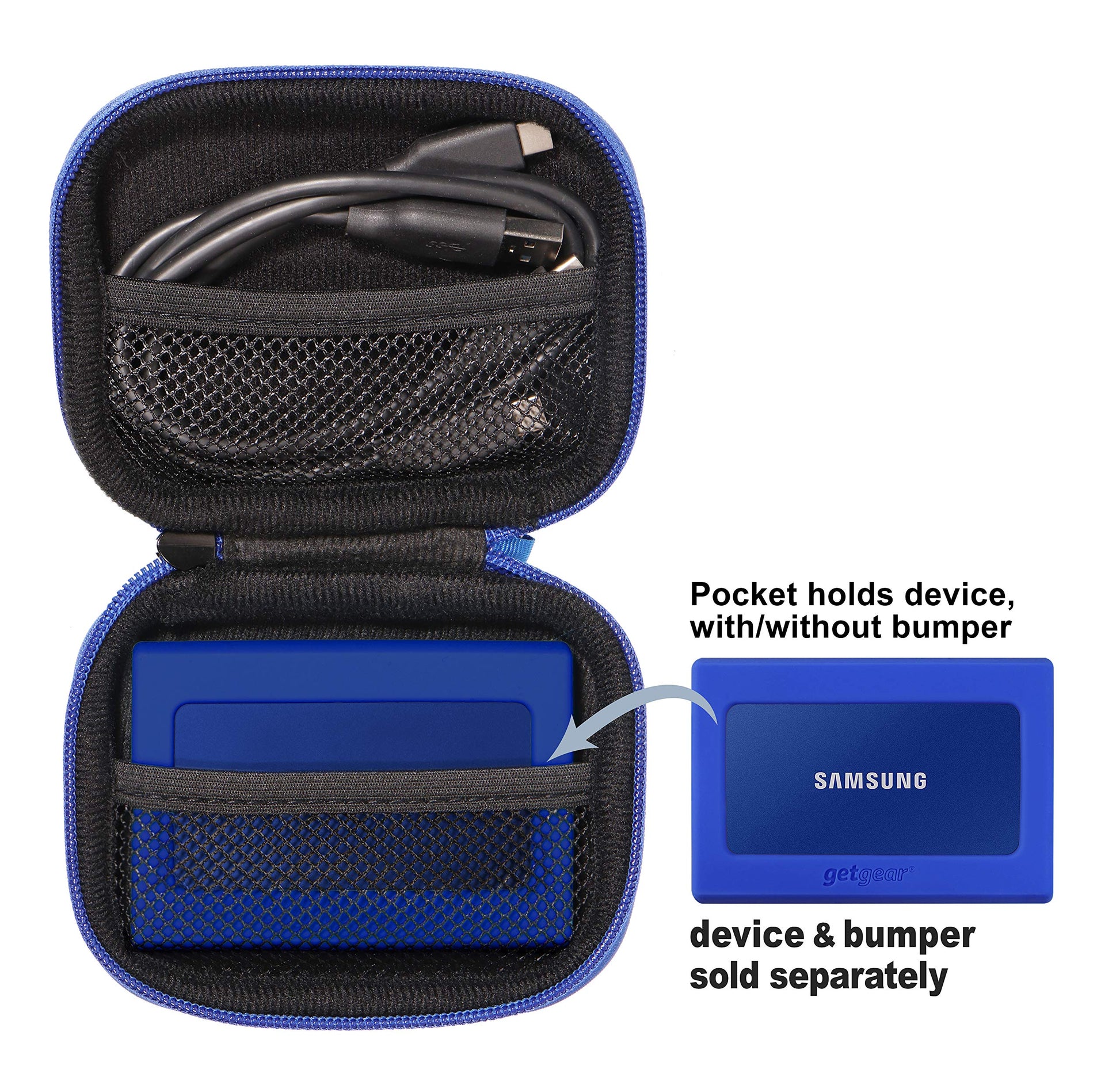 getgear Silicone Bumper for Samsung T7 Touch Portable SSD - 1TB, 2TB, 500GB, USB 3.2, Strong-Shock Absorbing, Slip-Resistant- Black GETGEAR