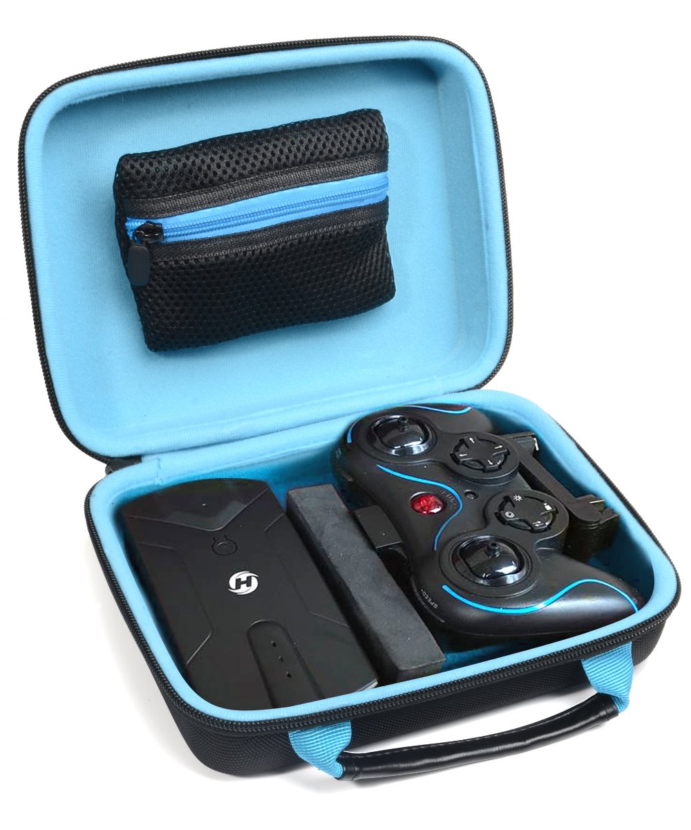 WGear Protective Case for Holy Stone HS160 Shadow FPV RC Drone kit, Smart strong divider protecting HS160 and Remote controler, zipper mesh pocket for cable, back up batteries and charger, black +blue WGear