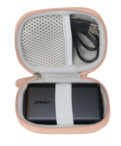 WGear Feature Designed Semi-Hard Case for Anker PowerCore 10000 Portable Charger Exter Batteries, mesh Pocket for Cable, Fastening Elastic Strap, Wrist Strap Rose Gold WGear