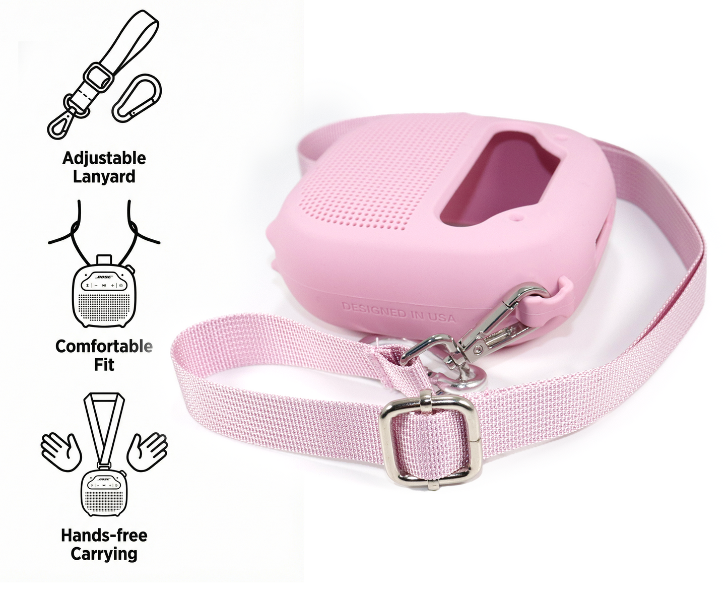 GETGEAR Protective Silicone case for Bose New SoundLink Micro Portable Bluetooth Speaker (2nd Gen) -Anti-Slip Silicone Cover with Stand Feet,Carabiner & Adjustable Neck Strap getgearcase