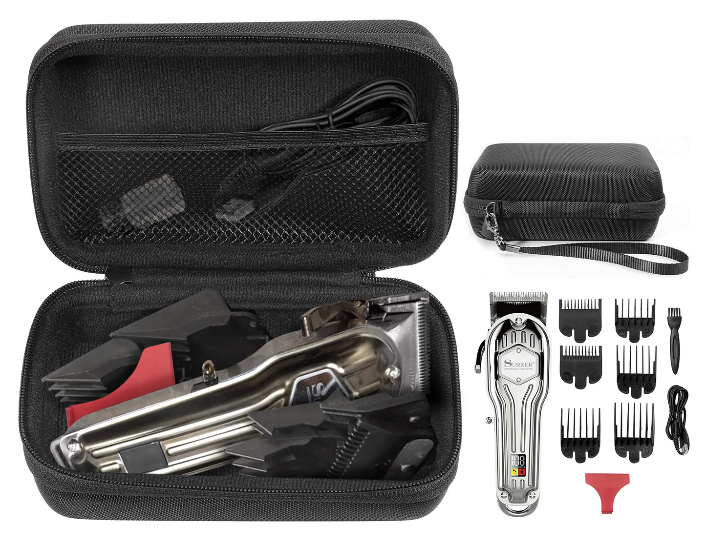 GETGEAR Case for Surker Mens Hair Clippers Cordless Hair Trimmer Haircut, Also fit for Kemei Professional Hair Clippers, Organizer for Clippers/Trimmers, Combs, Charger GETGEAR