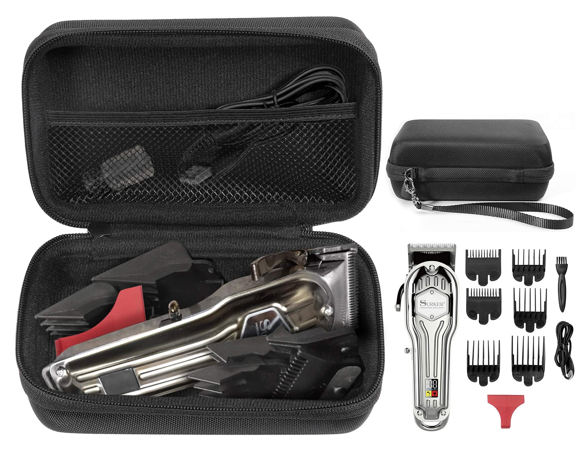 GETGEAR Case for Surker Mens Hair Clippers Cordless Hair Trimmer Haircut, Also fit for Kemei Professional Hair Clippers, Organizer for Clippers/Trimmers, Combs, Charger GETGEAR