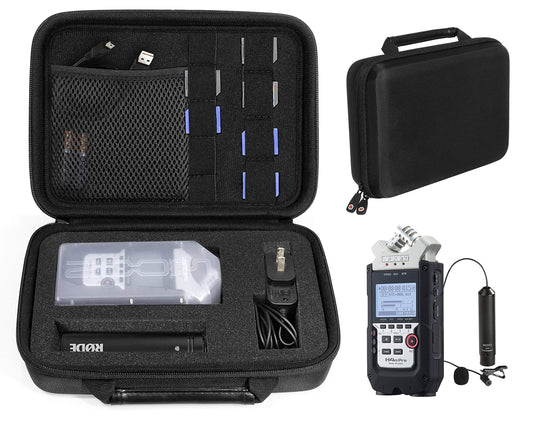 Professional Portable Recorder Case with DIY foam inlay for ZOOM H1, H2N, H5, H4N, H6, F8, Q8 Handy Music Recorders, Charger, Mic Tripod Adapter and Accessories (Polyester Black) WGear