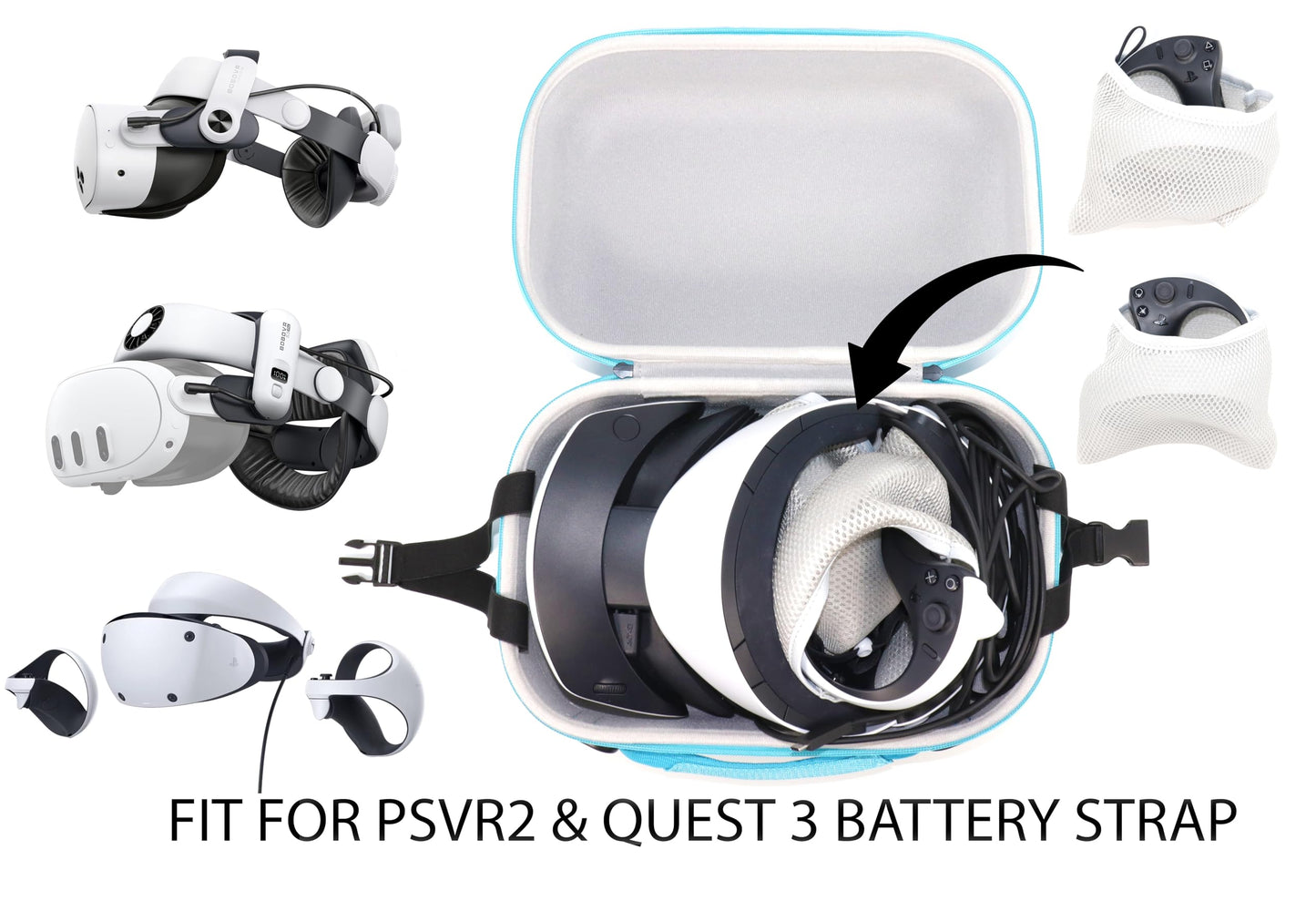 GETGEAR Case for PSVR 2 / Quest 3(with Large Size modded strap like BOBOVR ) Case With Shoulder Strap, Multicolor Option Avaliable.