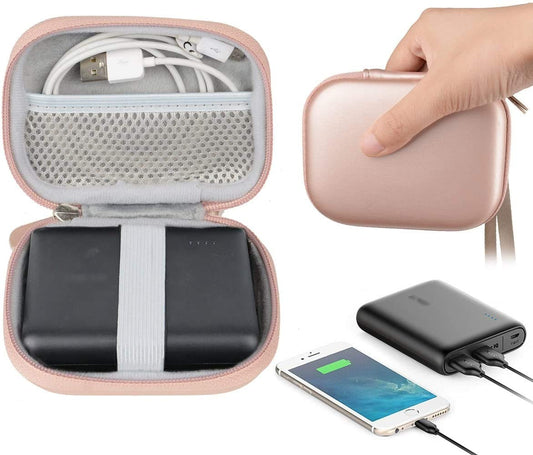 Travel Easy Designed Protective Case by WGear for Anker PowerCore 13000 Portable Charger, mesh Pocket for Cable, Fastening Elastic Strap, Featured Wrist Strap (Rose Gold) WGear