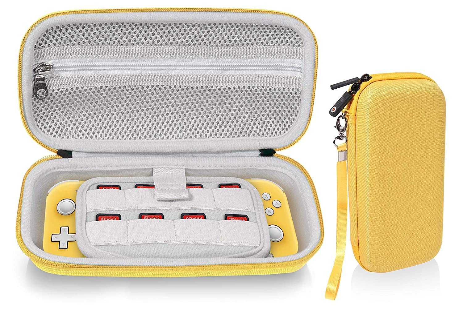 GETGEAR Case for Nintendo Switch Lite, divide panel for extra Screen protection, Switch Game card holders, mesh accessory pocket (Yellow) GETGEAR