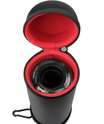 WGear Semi-Hard Lense Case for DSLR Camera Lens (Canon, Nikon, Sony, Pentax, Olympus, Panasonic,etc), Medium Size with Carabiner, Lens Cleaning Wipe (Black Medium) WGear