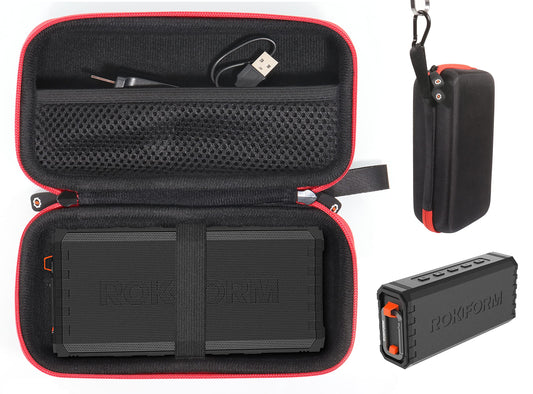 getgear case for ROKFORM G-ROK Portable Wireless Magnetic Golf Speaker, Black with Orange Zip, Mesh Pocket for Cable and Accessories GETGEAR