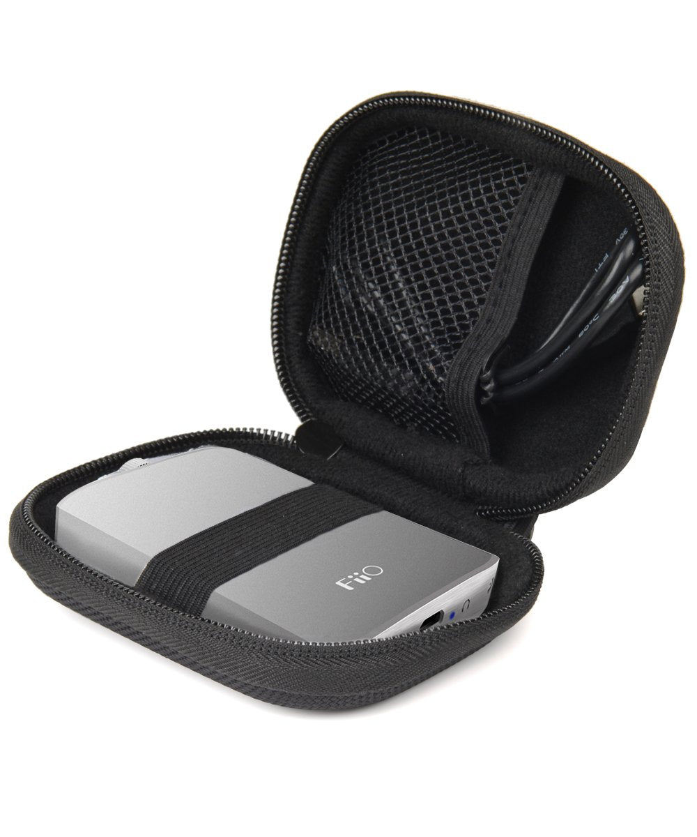 WGear Headphone Amplifier Case for FiiO A3, FiiO Q1, Creative Sound Blaster E1, E3, TOPPING NX1s, SMSL Audio Sap-5, mesh pocket for cable, fastening elastic strap, wrist strap Ballistic Black WGear