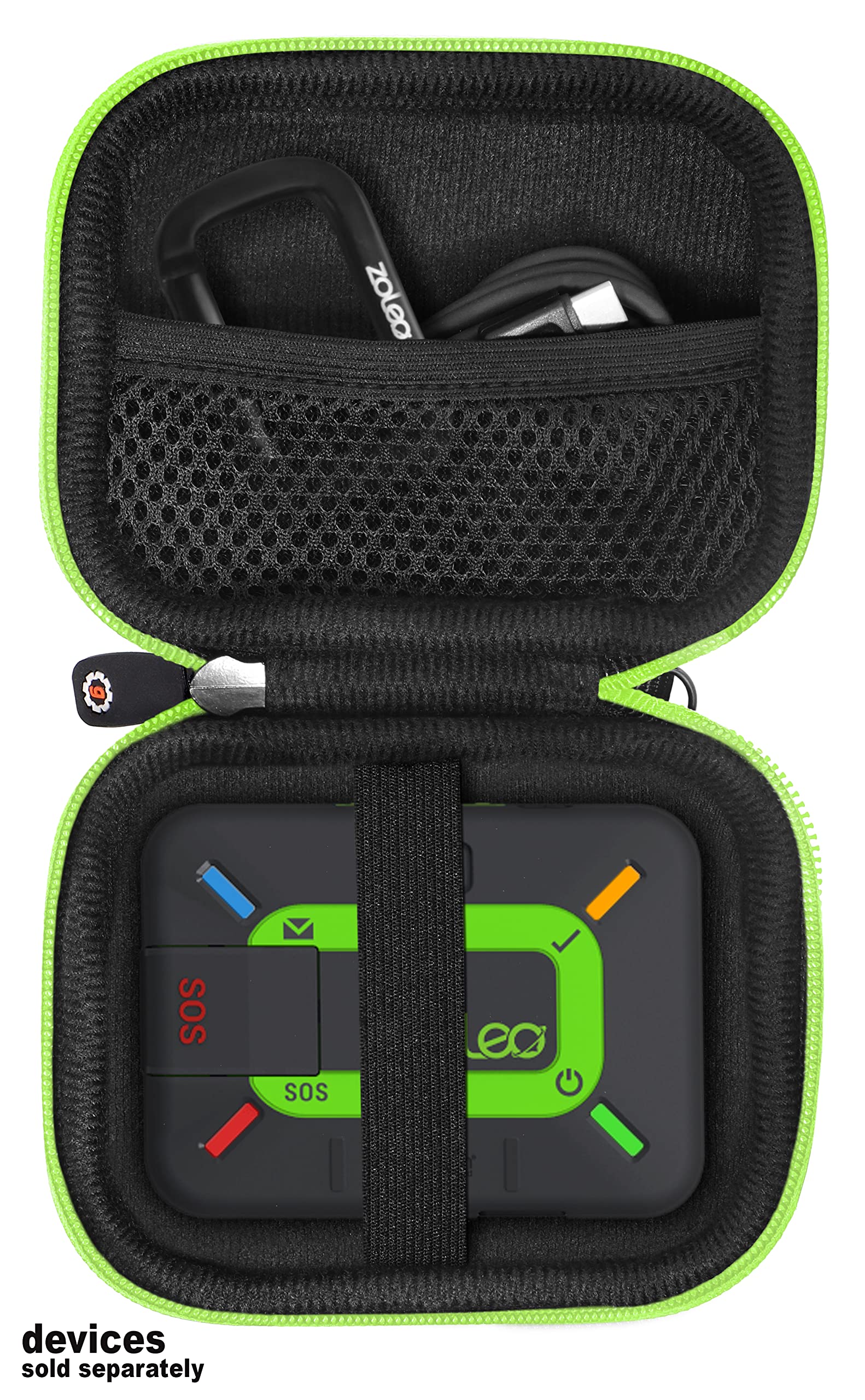 getgear Case for ZOLEO Satellite Communicator, Designed case with Size and Shape Matching, Black case Contrasted with Green Zip GETGEAR