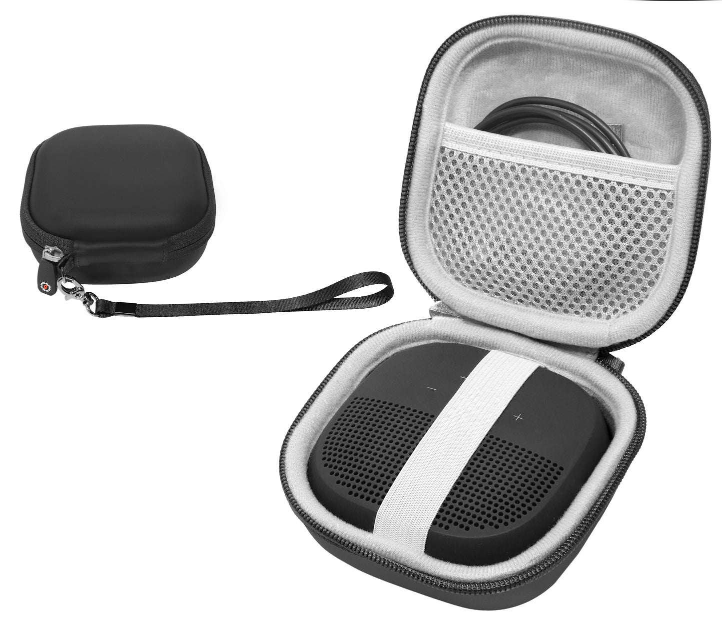 Feature Protective Case for Bose SoundLink Micro Bluetooth Speaker by WGear, Featured Design with mesh Pocket for Cable and Other Accessories, Elastic Strap to Secure Device WGear