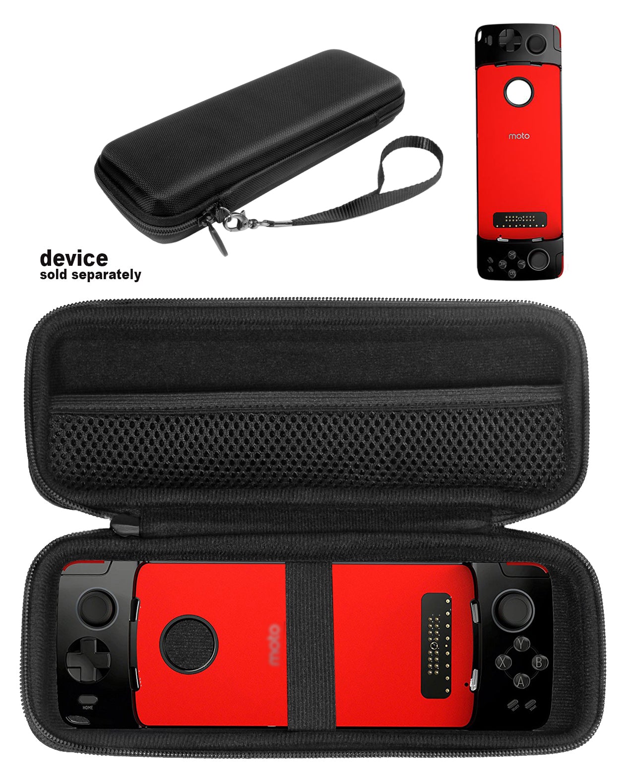 WGear Protective Case for Gamepad Moto Z, Base with Elastic Secure Strap for Gamepad and mesh Pocket in lid for Moto Z, All in one case Solution, Easy to Carry, Good Protection GETGEAR