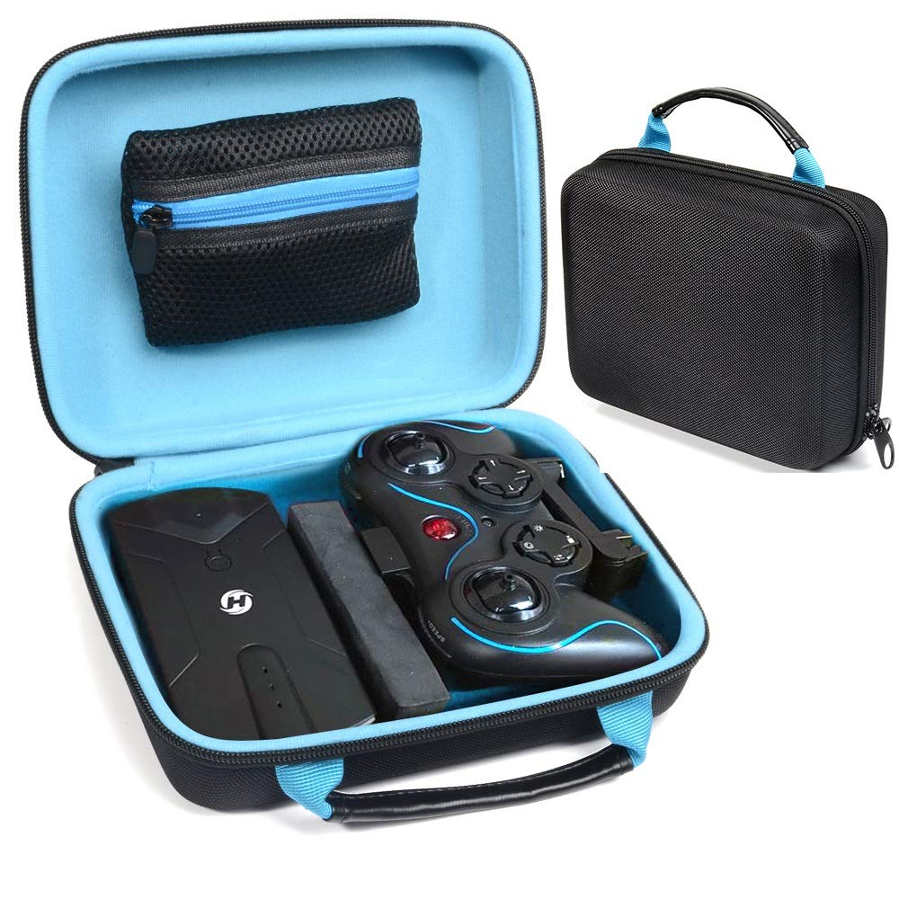 WGear Protective Case for Holy Stone HS160 Shadow FPV RC Drone kit, Smart strong divider protecting HS160 and Remote controler, zipper mesh pocket for cable, back up batteries and charger, black +blue WGear