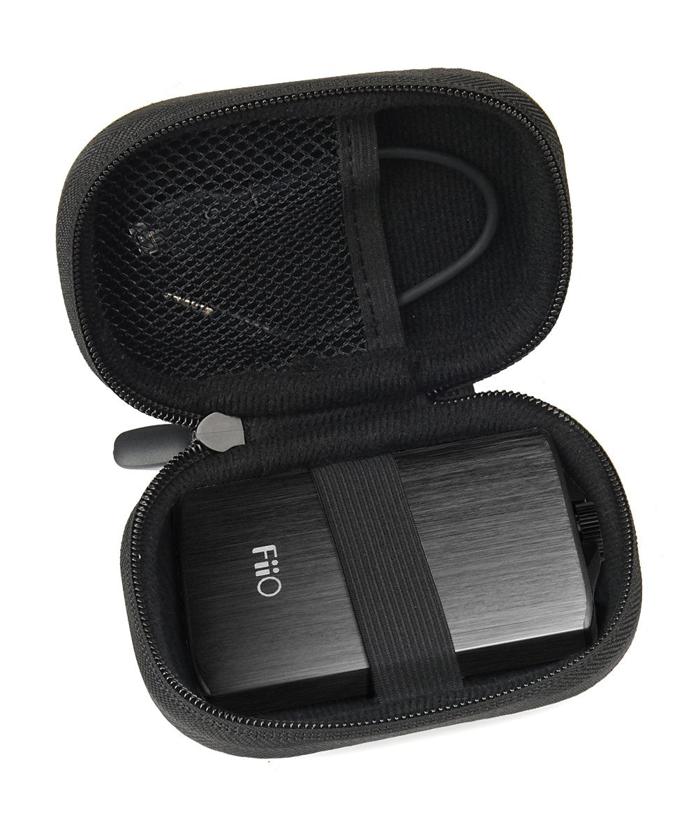 WGear Headphone Amplifier Case for FiiO A3, FiiO Q1, Creative Sound Blaster E1, E3, TOPPING NX1s, SMSL Audio Sap-5, mesh pocket for cable, fastening elastic strap, wrist strap Ballistic Black WGear