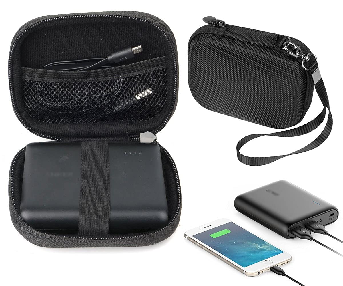 Travel Easy Designed Protective Case by WGear for Anker PowerCore 13000 Portable Charger, mesh Pocket for Cable, Fastening Elastic Strap, Featured Wrist Strap (Ballistics Black) WGear