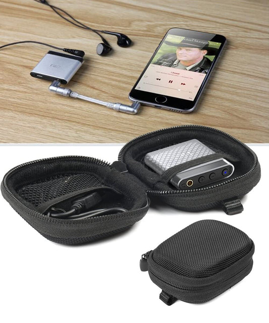 WGear Desined Featured Headphone Amplifier Case for FiiO A1, FiiO K1, Topping NX1A, Fulla USB Dongle DAC/AMP, with mesh Pocket for Cable, Fastening Elastic Strap, Wrist Strap Ballistic Black WGear