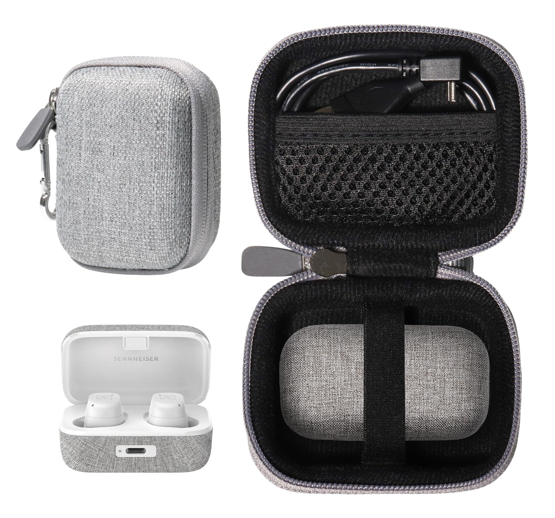 Tweed Gray Earbuds case, Compatible with Sennheiser Momentum True Wireless/Wireless 2 Bluetooth Earbuds GETGEAR
