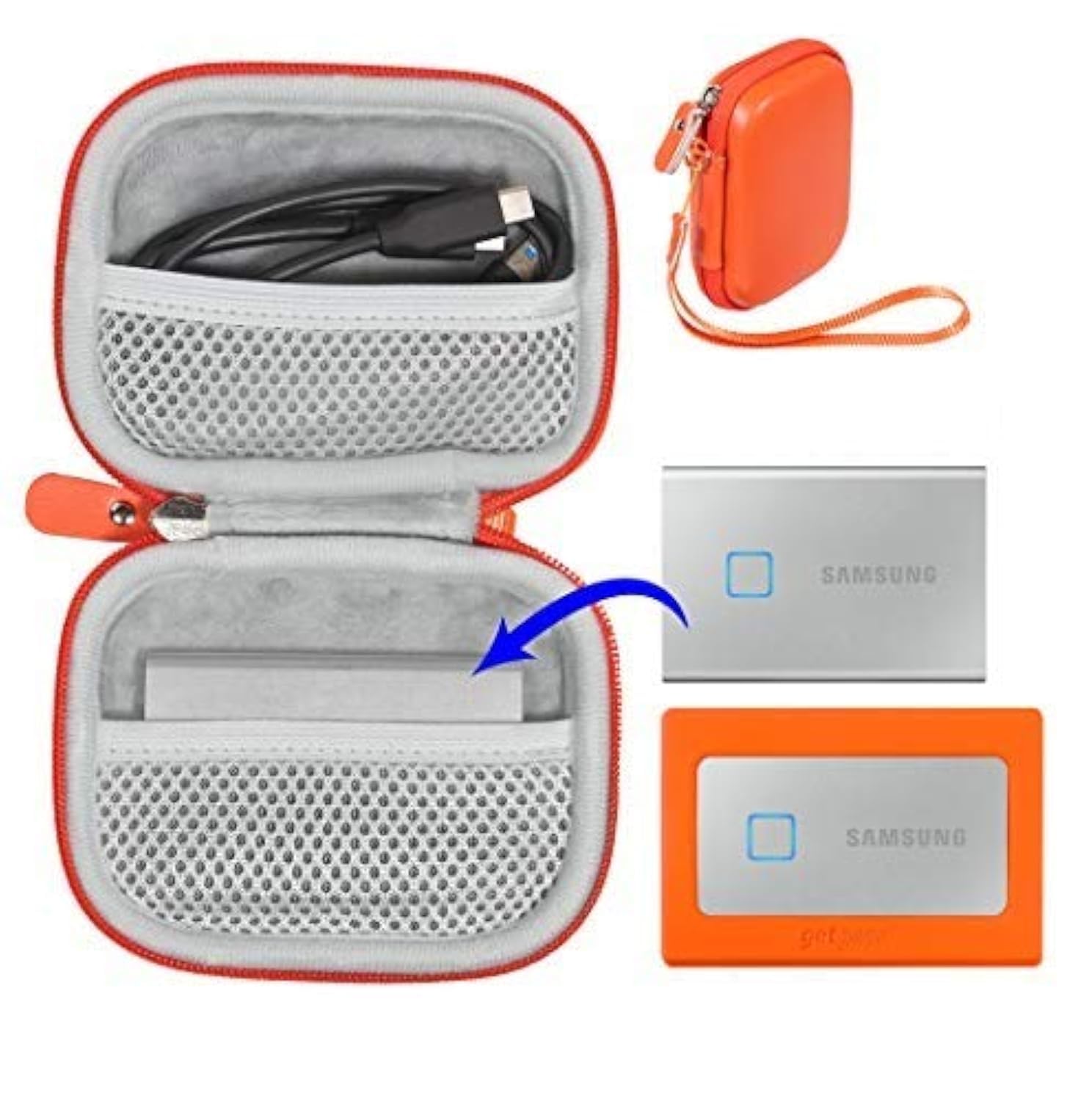 getgear Silicone Bumper for Samsung T7 Touch Portable SSD - 1TB, 2TB, 500GB, USB 3.2, Strong-Shock Absorbing, Slip-Resistant- Black GETGEAR