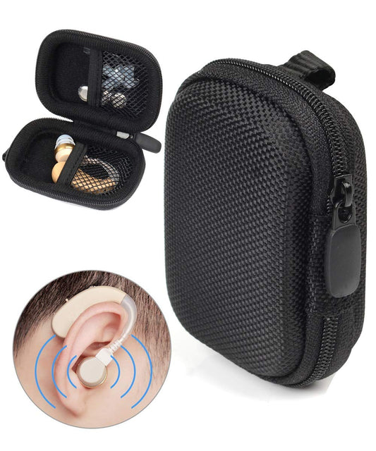 WGear Designed Protective Case for Hearing Aid, Hearing Amplifier, Personal Sound Amplifier, Hearing Device, Listening Device, Strong Mini Case with Mesh pocket, Universal design (Ballistic Black) WGear