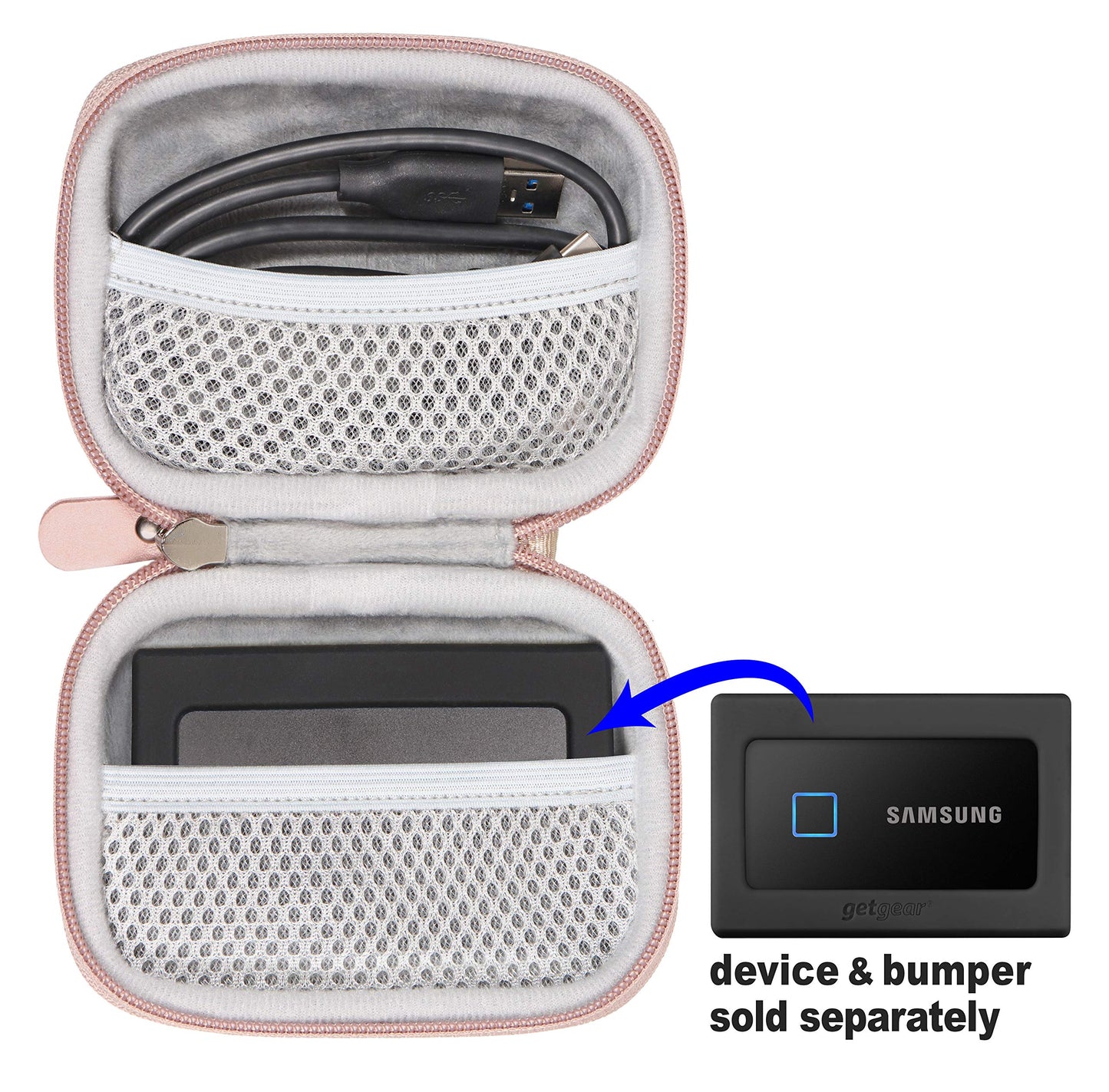 getgear Silicone Bumper for Samsung T7 Touch Portable SSD - 1TB, 2TB, 500GB, USB 3.2, Strong-Shock Absorbing, Slip-Resistant- Black GETGEAR