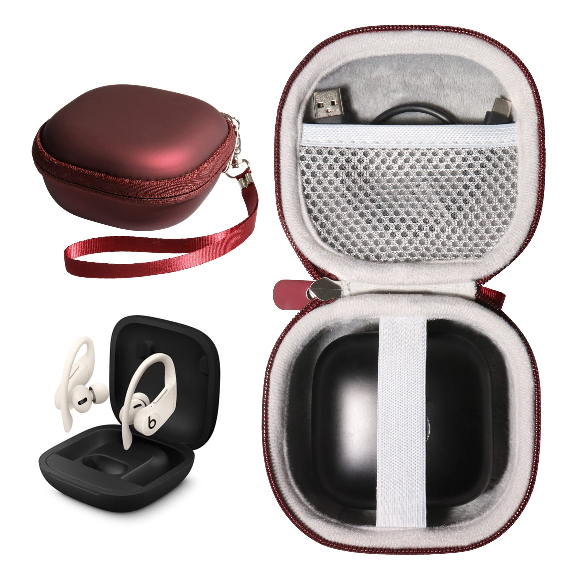 WGear Customized Travel Case for Beats Powerbeats Pro - Totally Wireless Earphones, Mesh Cable Pocket, Elastic Secure Strap, Elite Wrist Strap (Matte Black) WGear