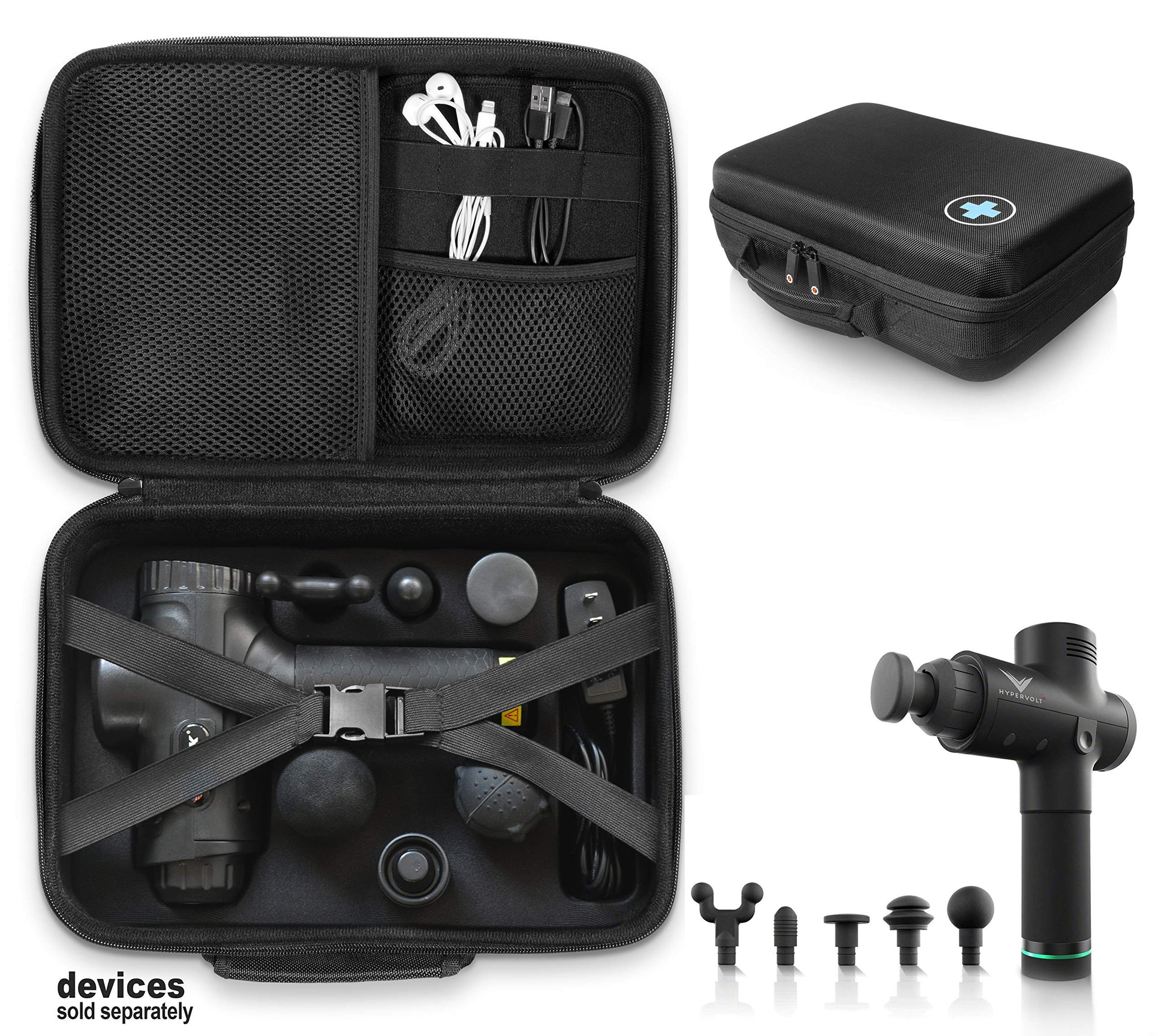 GETGEAR case for 2019 Hyperice Hypervolt Plus with Slots for 5 Head and Attachment, All in one Gym Case for Universal Muscle Massager Gun, Towel, Oil, Cream, Earbuds and Other Carry-on Essentials GETGEAR