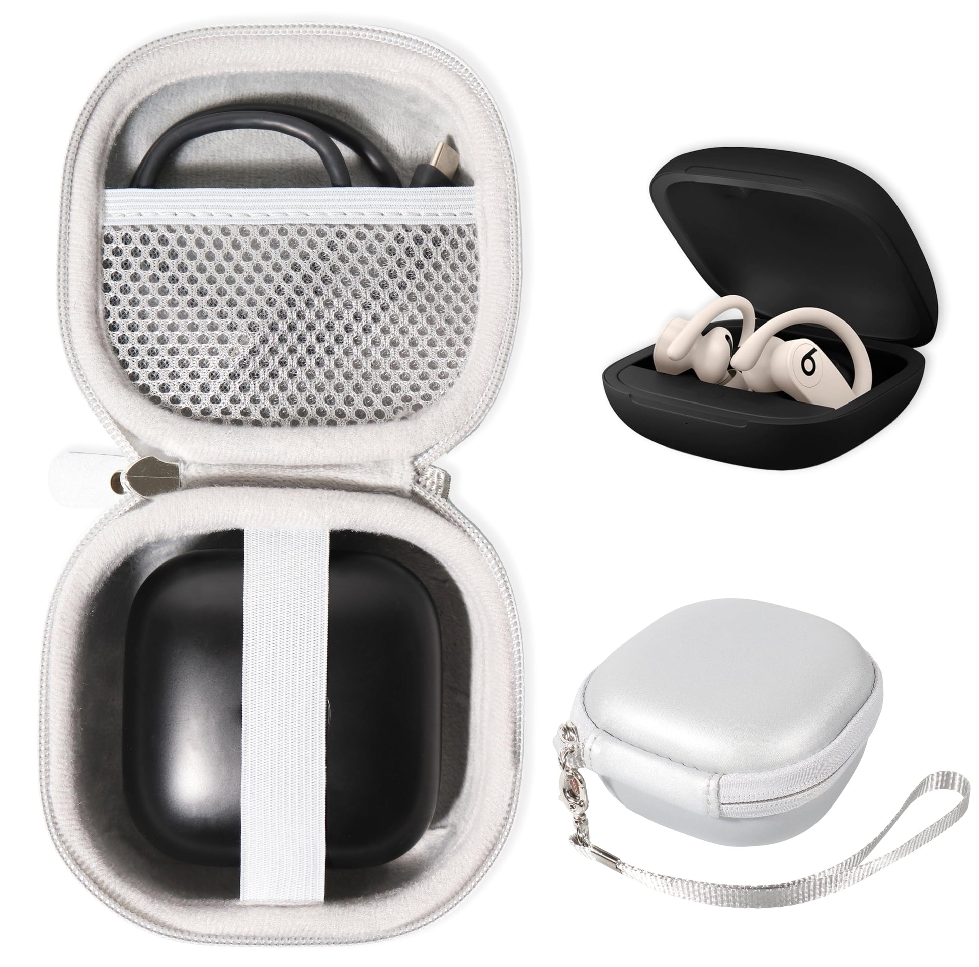 WGear Customized Travel Case for Beats Powerbeats Pro - Totally Wireless Earphones, Mesh Cable Pocket, Elastic Secure Strap, Elite Wrist Strap (Matte Black) WGear