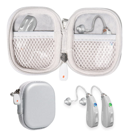 Designed Protective Case for Hearing Aid, Hearing Amplifier, Personal Sound Amplifier, Hearing Device, Listening Device, Strong Mini Case with Mesh pocket(Rose gold) GETGEAR