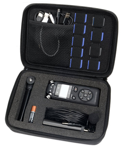 Professional Portable Recorder Case with DIY Foam Inlay for DR-05, DR-40, DR-22L, DR-100MKll, DR-1, Mini Tripod, Adapter, Mic Pop Windscreen, Smart Accessory Padding Solution for SD Cards, cabl WGear
