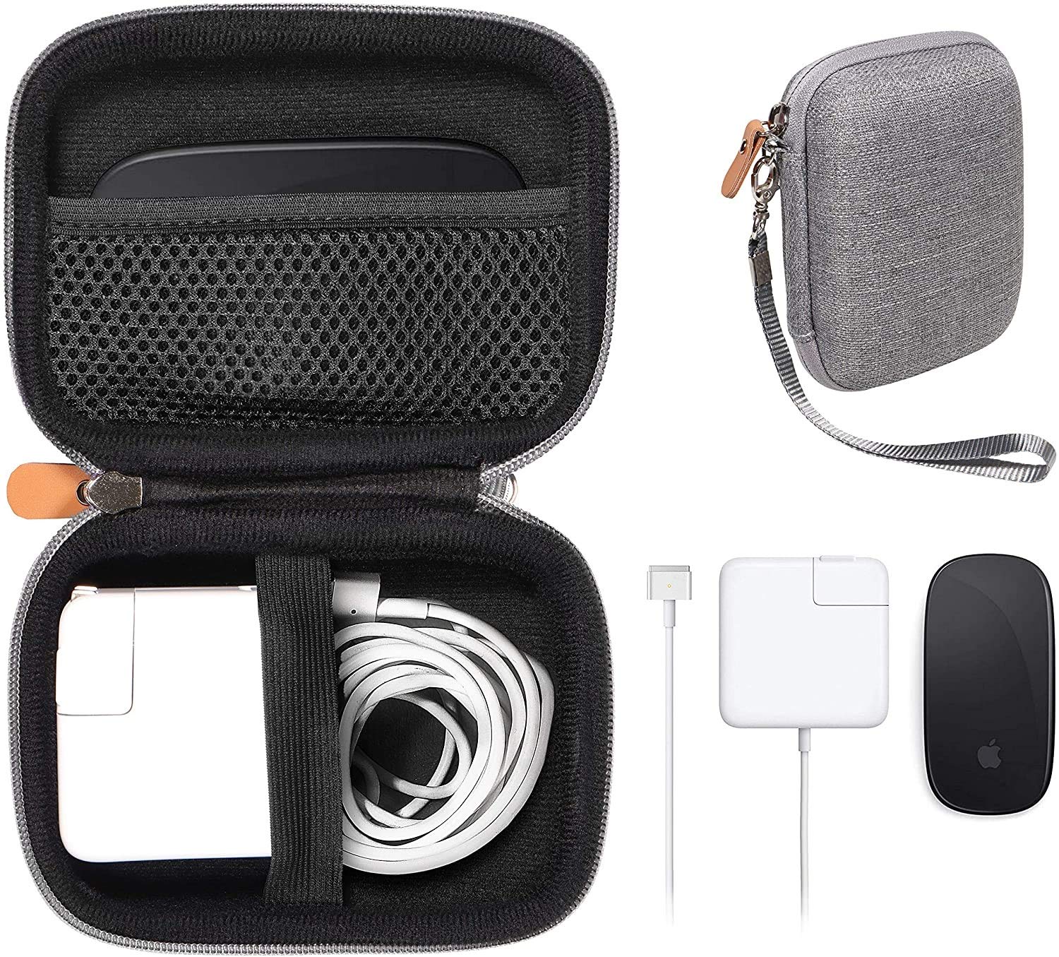GETGEAR case for MacBook Magsafe/Magsafe 2 Charger Adapter, Magic Mouse 1, 2, Lightning Hub, Type C and USB Hub, Card Reader, All in one Carrying Solution (Tweed Gray) GETGEAR